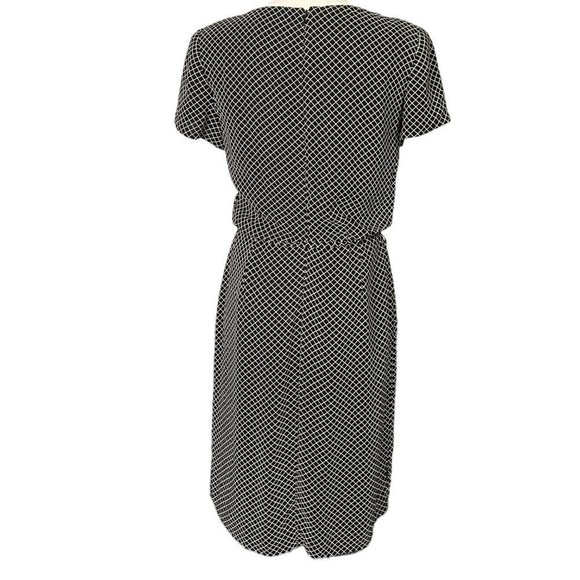 VINTAGE Talbots Diamond Print Black Short Sleeve Dress with Belt Dark Academia - Picture 2 of 9